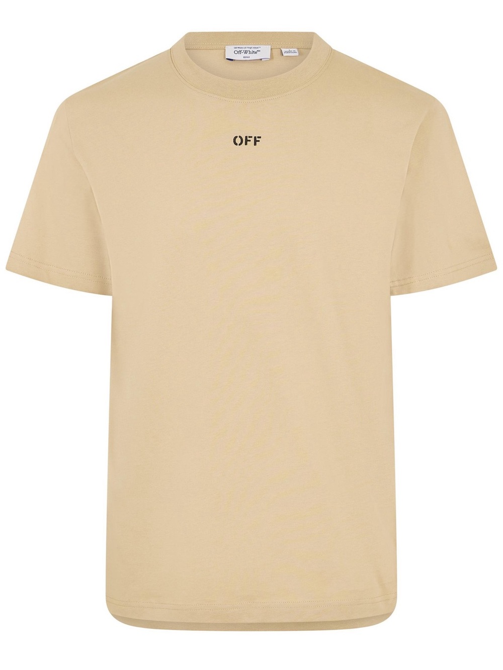 Off-White Beige Short Sleeve Crew Neck T-Shirt with Small Black 'OFF' Logo